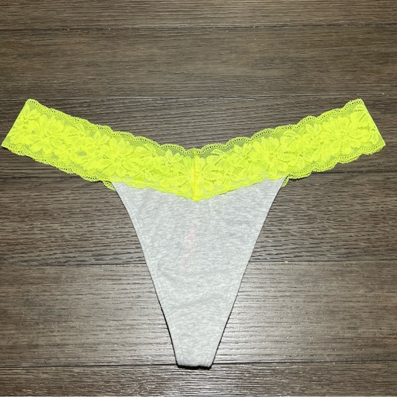 Victoria’s Secret PINK High Leg Low Rise Thong Lace Trim Cotton Gray Panties XXL - Picture 1 of 11